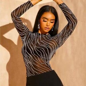 Black and Silver Glitter Mesh Top NEW 🏷️